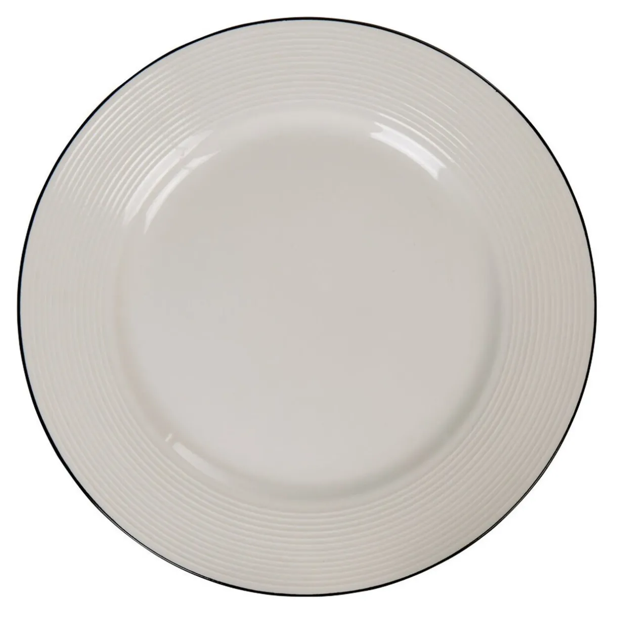 Assiette en faïence plate ronde blanche relief bord noir^Gifi Outlet