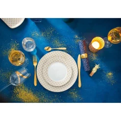 Assiette plate blanche bordure rayons doré^Gifi New