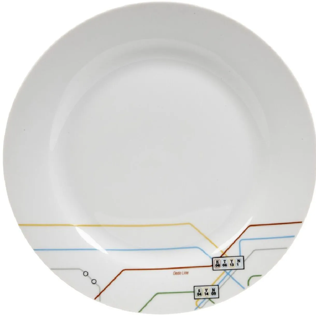 Assiette plate blanche décor lignes multicolores^Gifi New