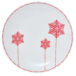 Assiette plate blanche décor flocons rouges^Gifi Discount