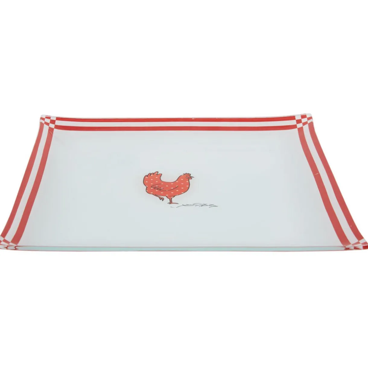 Assiette plate carrée blanc et rouge design poule^Gifi Hot