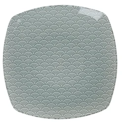 Assiette plate carrée blanche motif vague seigaiha gris^Gifi Sale