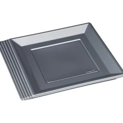 Assiette plate carrée gris foncé en plastique réutilisable x6^Gifi Best