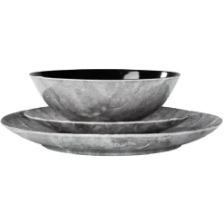 Assiette plate en porcelaine décor marbre gris^Gifi Discount