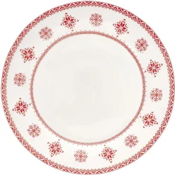 Assiette plate en porcelaine blanche motif Noël flocons rouges^Gifi Online