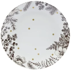 Assiette plate en porcelaine blanche motif végétal marron^Gifi New