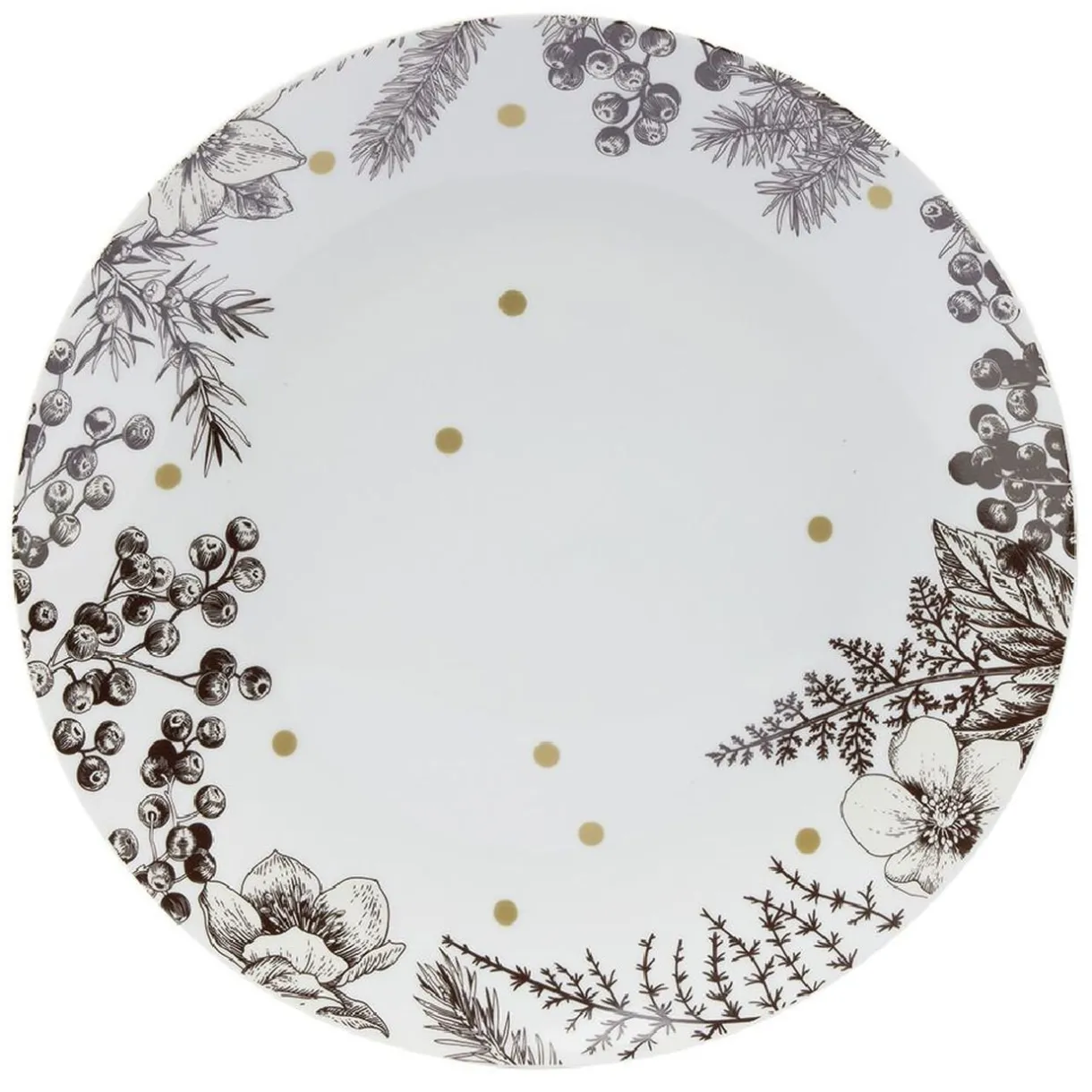 Assiette plate en porcelaine blanche motif végétal marron^Gifi New