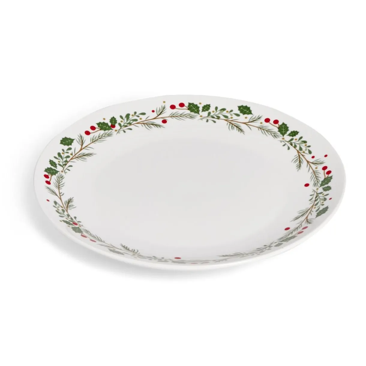 Assiette plate en porcelaine blanche motif feuillage de Noël Ø27cm^Gifi Hot