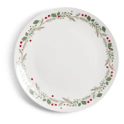 Assiette plate en porcelaine blanche motif feuillage de Noël Ø27cm^Gifi Hot
