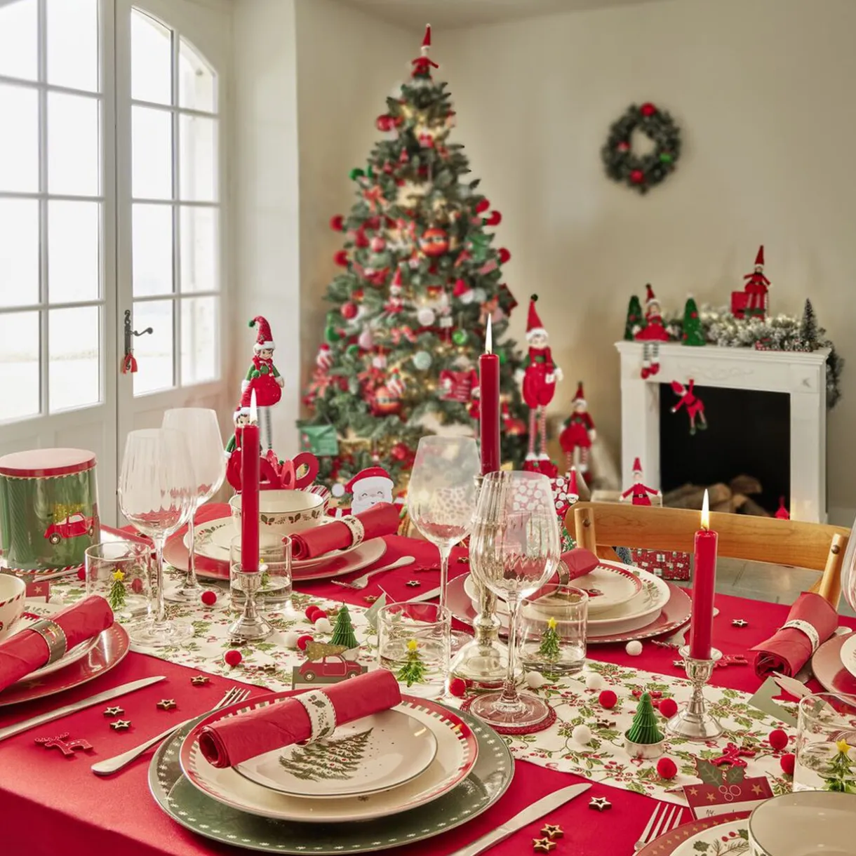 Assiette plate en porcelaine blanche motif feuillage de Noël Ø27cm^Gifi Hot