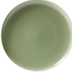 Assiette plate faïence vert avec liseré crème^Gifi Discount