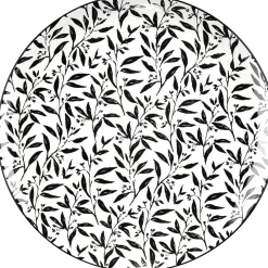 Assiette plate porcelaine motif feuillage noir blanc Ø24xH2,3cm^Gifi Hot