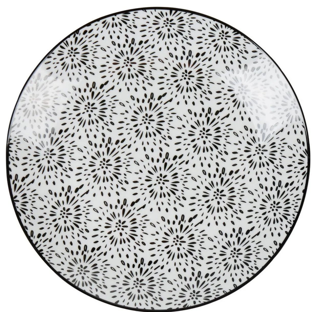 Assiette plate ronde blanche et noire Sara^Gifi Hot