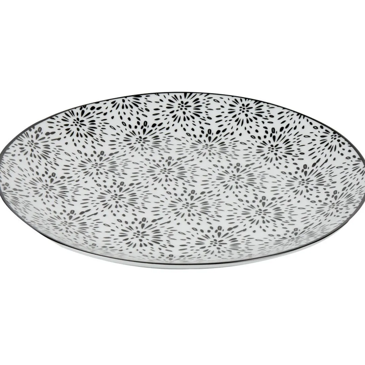 Assiette plate ronde blanche et noire Sara^Gifi Hot