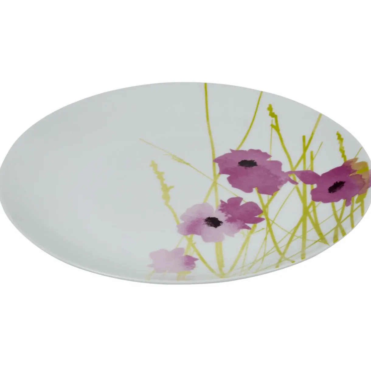 Assiette plate ronde blanche motif pavot violet^Gifi Outlet