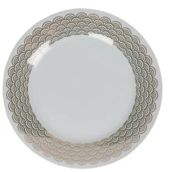 Assiette plate ronde blanche bordure dorée vague seigaiha^Gifi New