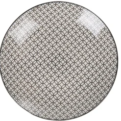 Assiette plate ronde blanche motif géométrique noir^Gifi
