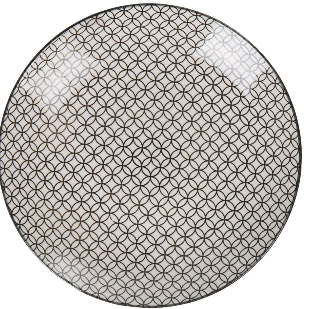 Assiette plate ronde blanche motif géométrique noir^Gifi