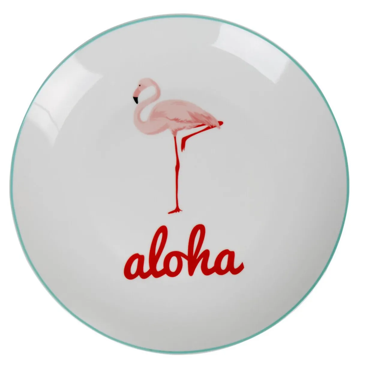 Assiette plate ronde blanche flamant rose aloha^Gifi Hot