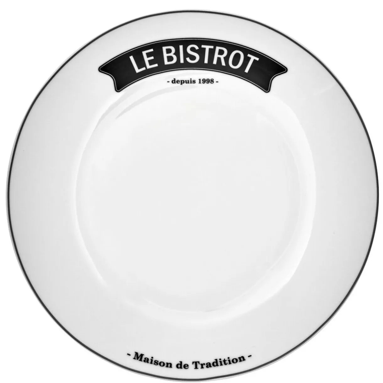 Assiette plate ronde blanche inscription noire Le Bistrot^Gifi Hot