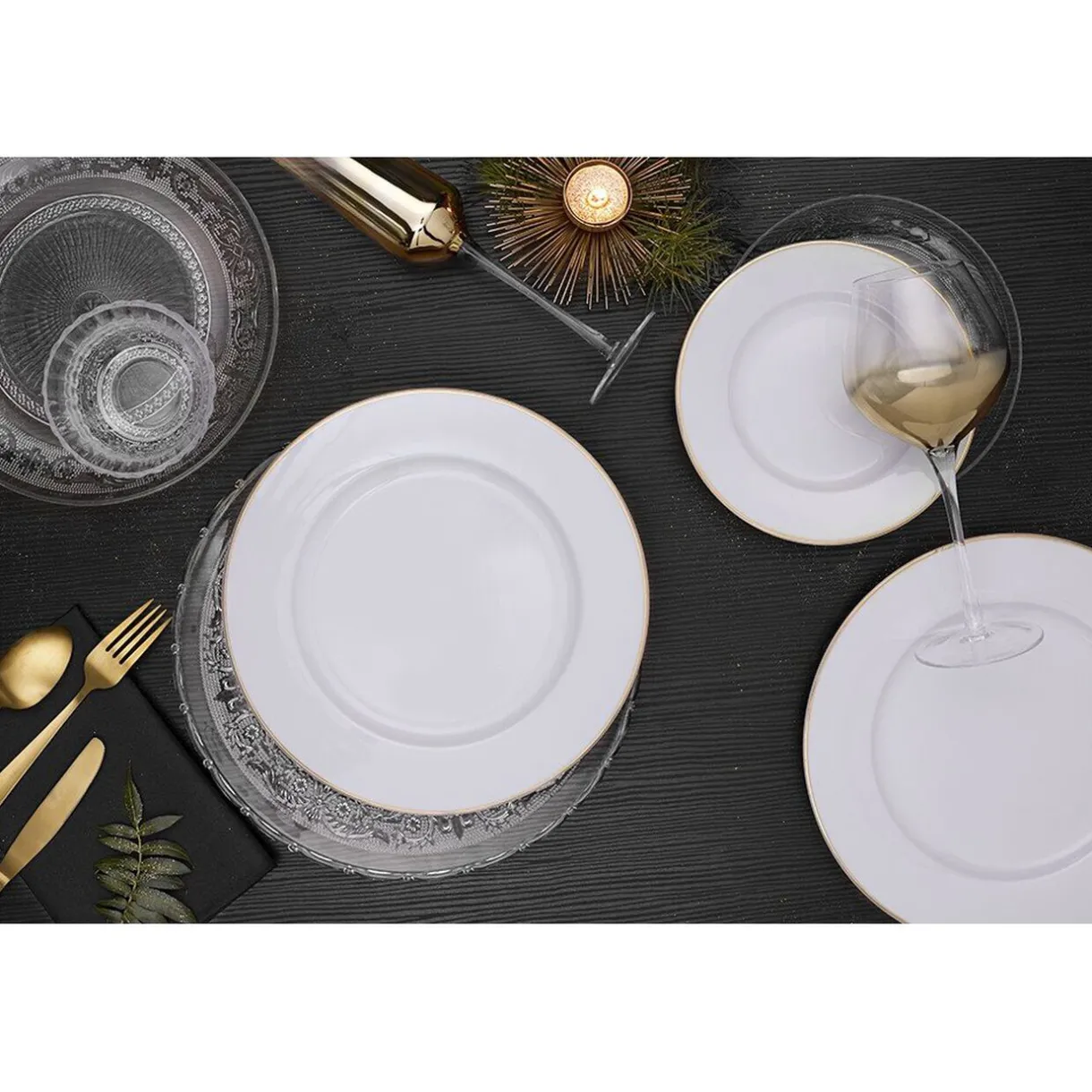 Assiette plate ronde blanche contour doré^Gifi Discount