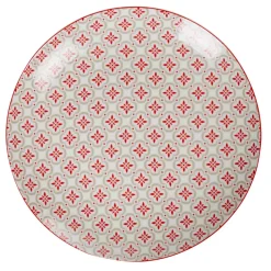 Assiette plate ronde campagne motif carreau de ciment rouge et gris^Gifi Outlet