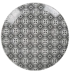 Assiette plate ronde carreaux de ciment blanc noir Dakar^Gifi Hot