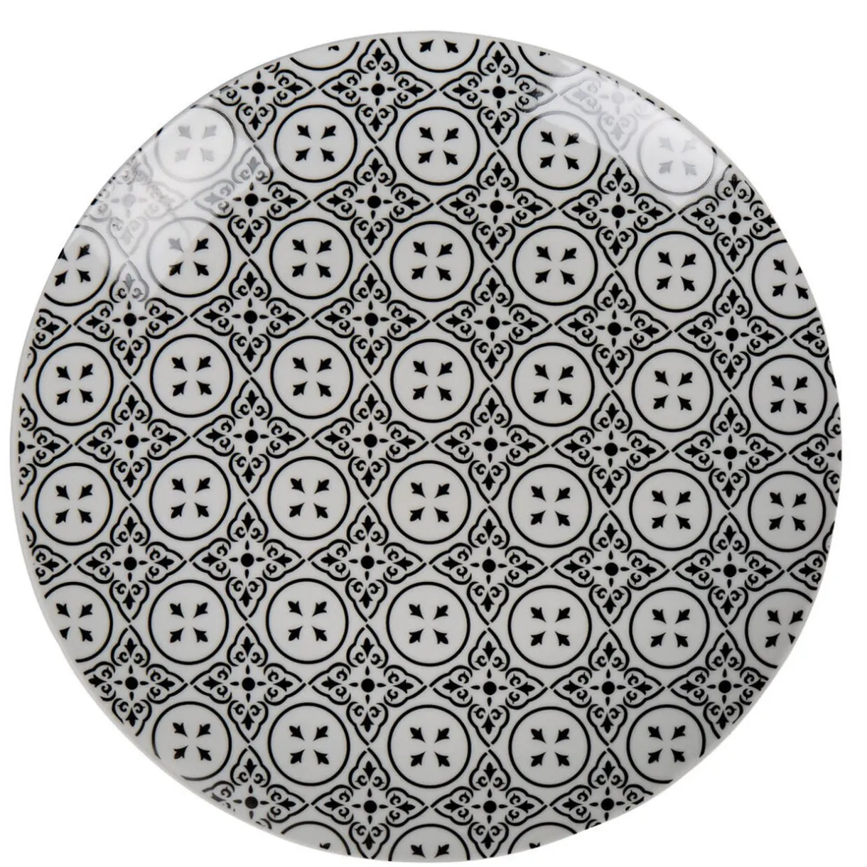 Assiette plate ronde carreaux de ciment blanc noir Dakar^Gifi Hot