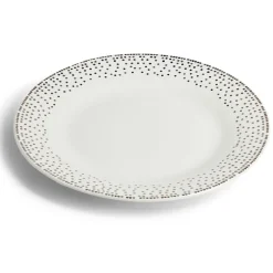 Assiette plate ronde Ø26,5cm porcelaine pois blanc et doré^Gifi