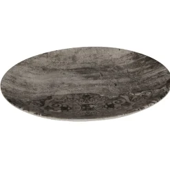 Assiette plate ronde effet vieux bois décor arabesque^Gifi Discount