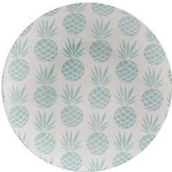 Assiette plate ronde en faïence motif ananas blanc et bleu^Gifi Sale