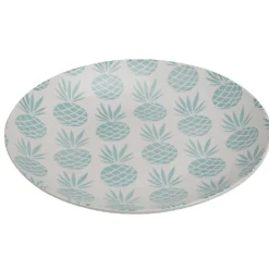 Assiette plate ronde en faïence motif ananas blanc et bleu^Gifi Sale