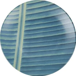 Assiette plate ronde en faïence imprimé feuille vert bleu^Gifi Outlet