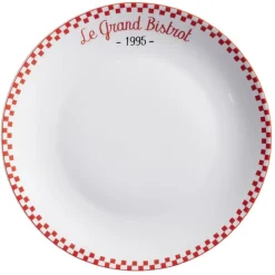 Assiette plate ronde Le grand bistrot contour damier rouge blanc^Gifi