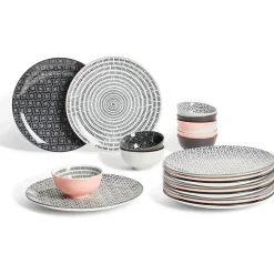 Assiette plate ronde motif géométrique noir et blanc^Gifi Online