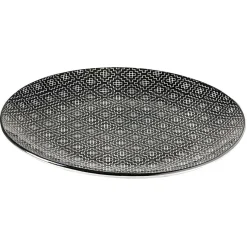 Assiette plate ronde motif géométrique noir et blanc^Gifi Online