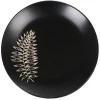 Assiette plate ronde noire motif plante blanche embossé^Gifi Online