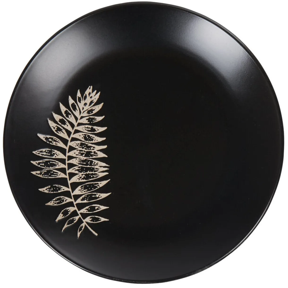 Assiette plate ronde noire motif plante blanche embossé^Gifi Online