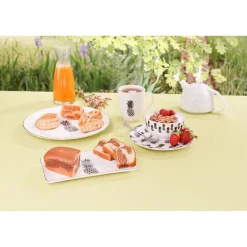 Assiette plate ronde porcelaine blanc style tropical ananas^Gifi Hot