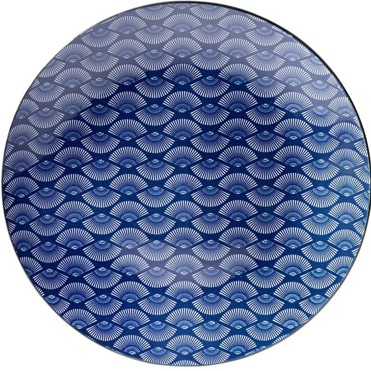 Assiette plate style japonais porcelaine bleu blanc^Gifi New