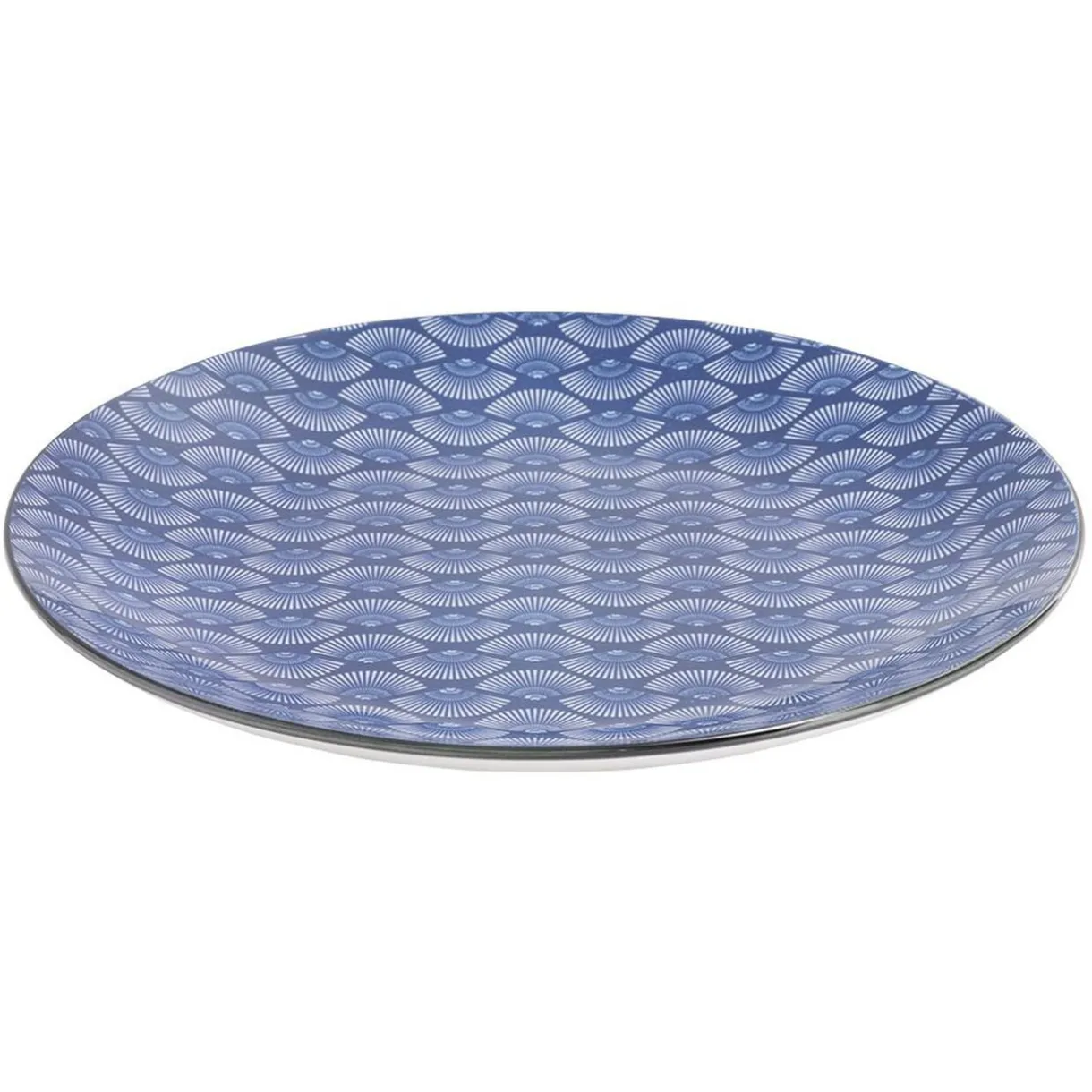 Assiette plate style japonais porcelaine bleu blanc^Gifi New