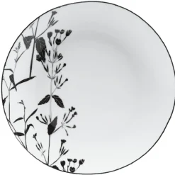 Assiette ronde blanche décor tiges feuilles noires^Gifi Clearance