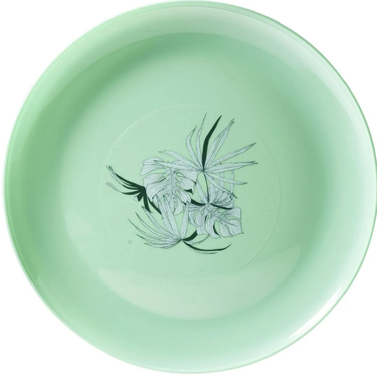 Assiette ronde en plastique décor feuillage^Gifi Discount