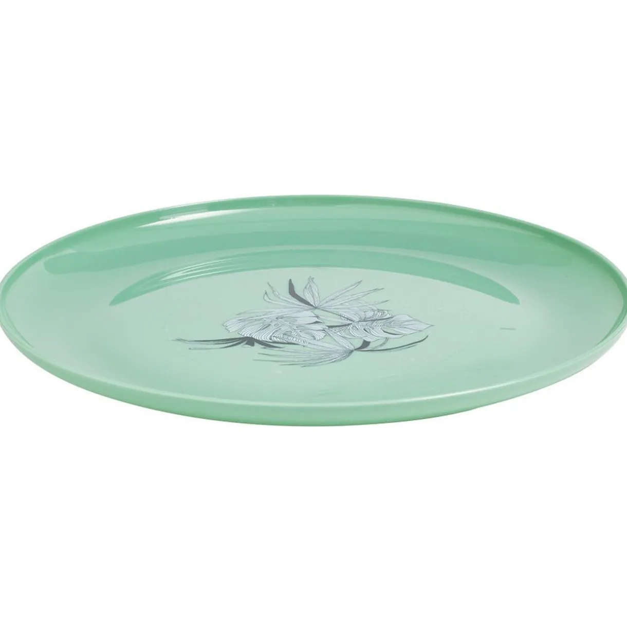 Assiette ronde en plastique décor feuillage^Gifi Discount