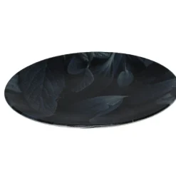 Assiette ronde plate motif feuillage vert noir^Gifi Hot