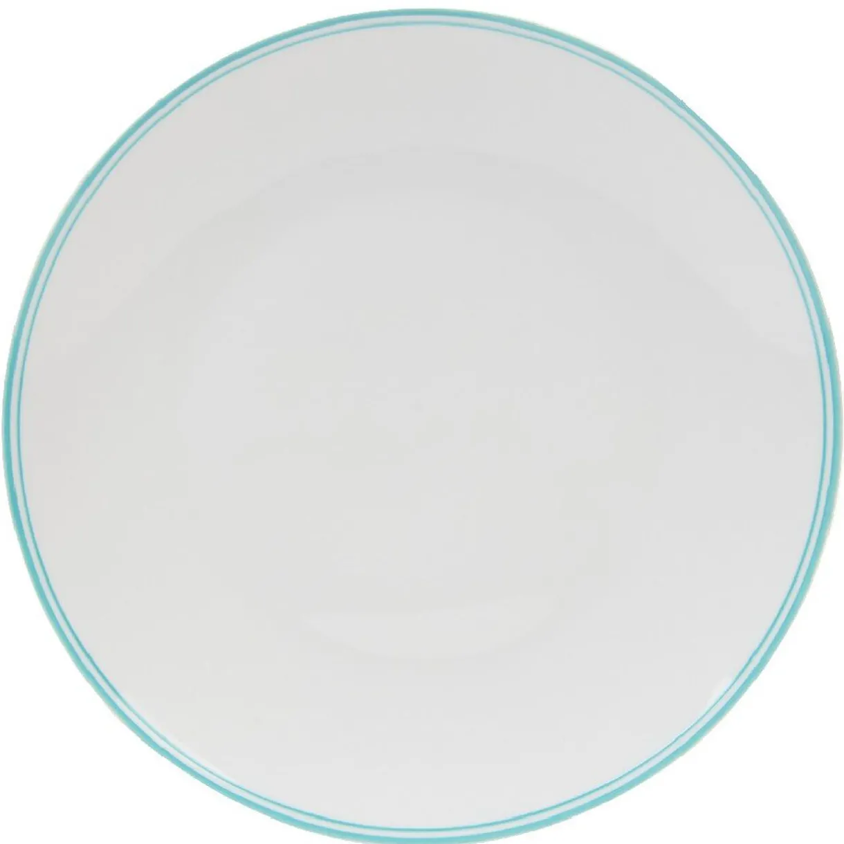 Assiette ronde plate porcelaine blanc avec bord coloré x4^Gifi Outlet