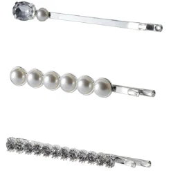 Hot Gifi Barrette strass gris argenté x3