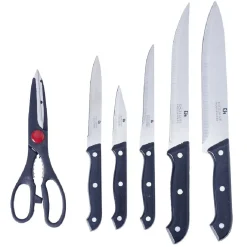 Bloc en bois 5 couteaux de cuisine et ciseaux^Gifi Discount