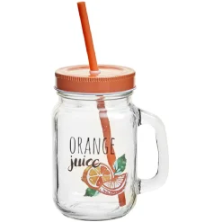 Bocal à anse avec paille décor orange^Gifi