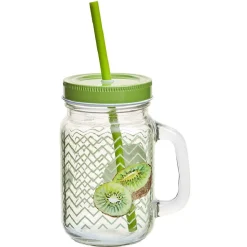 Bocal à anse avec paille décor kiwi^Gifi Outlet